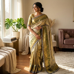 Premium Kanjivaram Pattu Silk Zari Weaving Saree with Contrast Border
